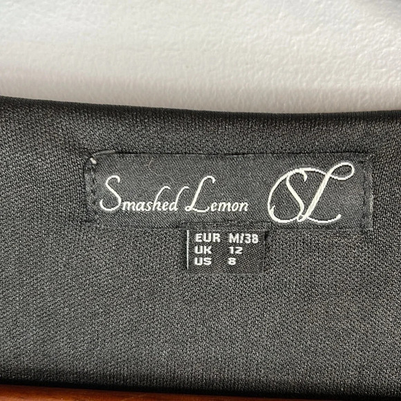 SMASHED LEMON Black Splatter Print Sheath Dress 1/2 Sleeve Midi Cosmic Space 8 - Picture 7 of 9